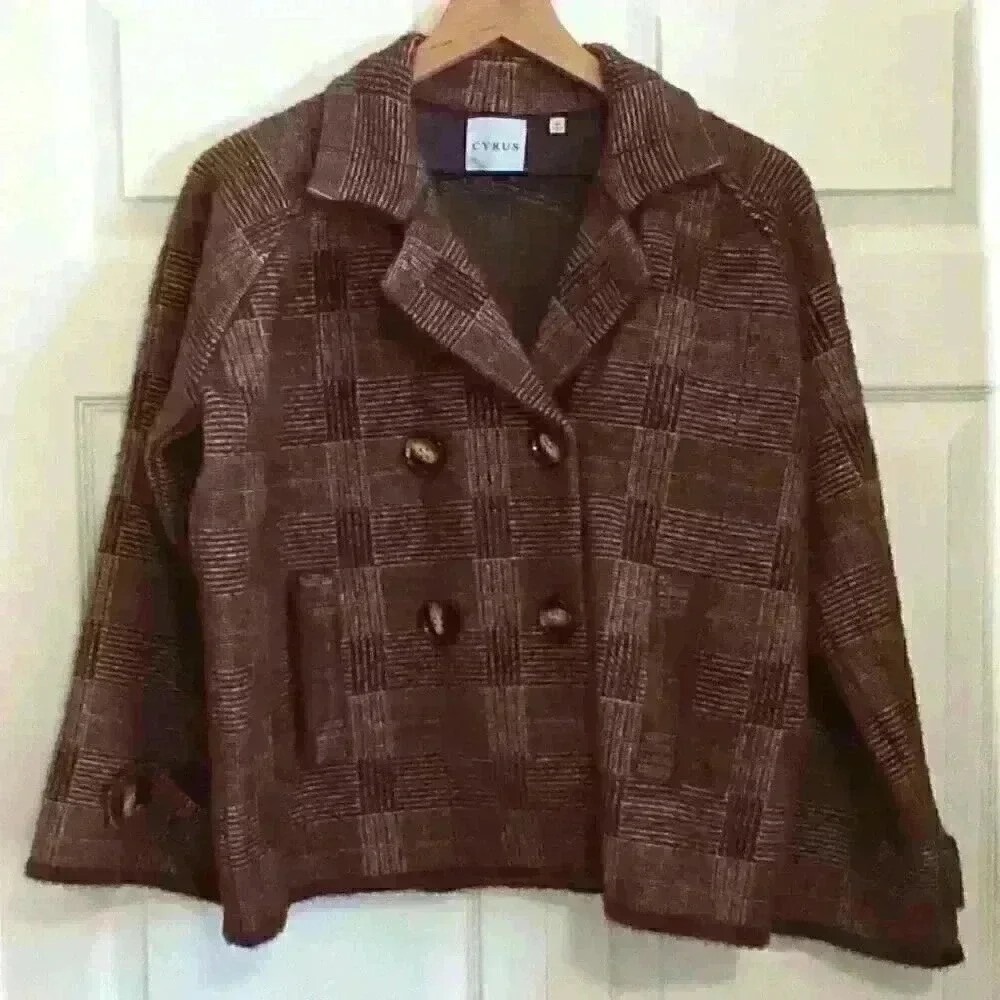 Cyrus Women Cropped Jacket Brown Plaid Size XS Dark Academia Preppy Office